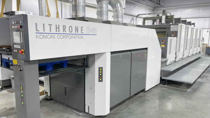 Used 2019 Komori GL540+CX with LED UV and IR dryer for sale with Trinity Printing Machinery USA